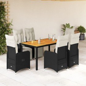 Set de mesa y sillas de jardín 7 pzas y cojines ratán PE negro en Conjuntos de jardín | Comprar online en Foru.es
