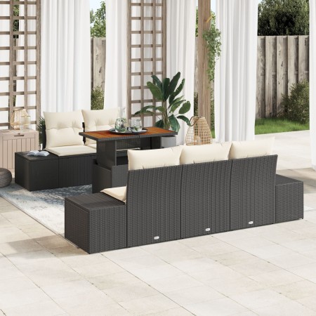 Conjunto de Sofá de Jardín  de 6 Piezas con Cojines Rattan Polímero Negro | Foro24.es | Tu tienda online para hogar, jardín y más Foro24.es