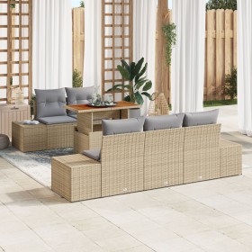 Conjunto de sofá de jardín de 6 piezas con cojines beige de ratán sintético de , Sofás de exterior - Ref: Foro24-3358639, Pre...