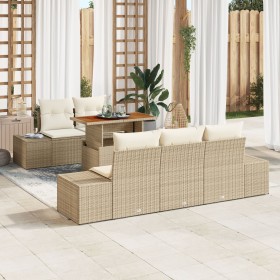 Juego de Sofá de Jardín de 6 Piezas con Cojines Beige Rattan Poliéster de , Sofás de exterior - Ref: Foro24-3358640, Precio: ...
