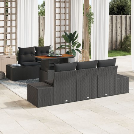 Conjunto de Sofá de Jardín de 6 Piezas con Cojines Negro de Poliratán de , Sofás de exterior - Ref: Foro24-3358641, Precio: 5...