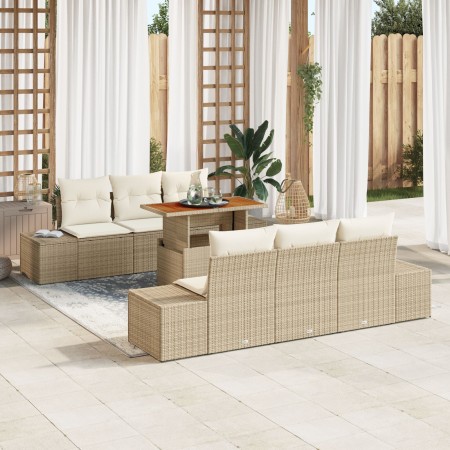 Juego de Sofá de Jardín de 7 Piezas con Cojines Beige Ratán Sintético de , Sofás de exterior - Ref: Foro24-3358647, Precio: 6...