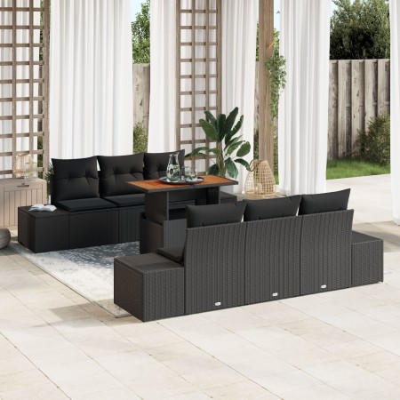 Juego de Sofá de Jardín de 7 Piezas con Cojines Negro Ratán Sintético de , Sofás de exterior - Ref: Foro24-3358648, Precio: 6...