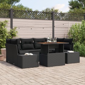 Conjunto de Sofás de Jardín de 7 piezas con Cojines Negros de Ratan Poliéster de , Sofás de exterior - Ref: Foro24-3358655, P...