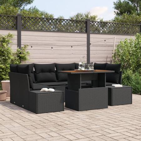 Conjunto de Sofás de Jardín de 7 piezas con Cojines Negros de Ratan Poliéster de , Sofás de exterior - Ref: Foro24-3358655, P...