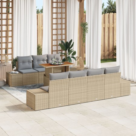 Juego de Sofás de Jardín de 8 Piezas con Cojines Beige Ratán Poliéster de , Sofás de exterior - Ref: Foro24-3358660, Precio: ...