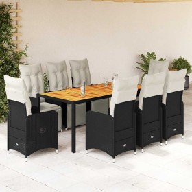 Set de mesa y sillas de jardín 9 pzas y cojines ratán PE negro en Conjuntos de jardín | Comprar online en Foru.es