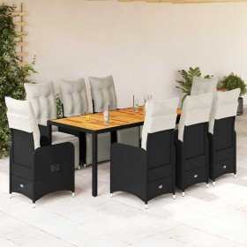 Set de mesa y sillas de jardín 9 pzas y cojines ratán PE negro en Conjuntos de jardín | Comprar online en Foru.es