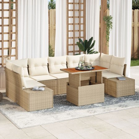Conjunto de sofá de jardín de 8 piezas con cojines beige de ratán sintético de , Sofás de exterior - Ref: Foro24-3358668, Pre...