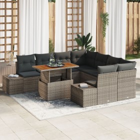 Conjunto de Sofá de Jardín de 9 Piezas con Cojines Gris Poliratán de , Sofás de exterior - Ref: Foro24-3358680, Precio: 648,0...