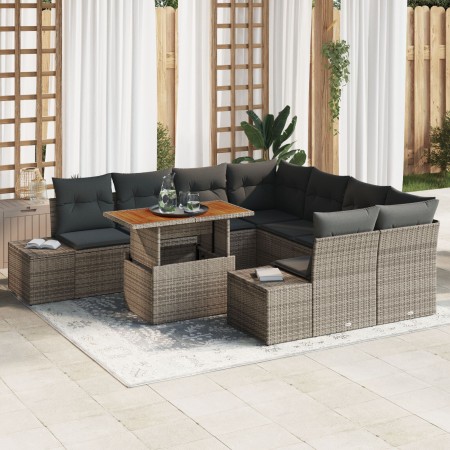 Conjunto de Sofá de Jardín de 9 Piezas con Cojines Gris Poliratán de , Sofás de exterior - Ref: Foro24-3358680, Precio: 648,0...