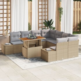 Juego de Sofás de Jardín de 9 Piezas con Cojines Beige de Ratán Polimérico de , Sofás de exterior - Ref: Foro24-3358681, Prec...