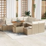 Set de Sofá de Jardín de 9 Piezas con Cojines Beige de Ratán Poliéster de , Sofás de exterior - Ref: Foro24-3358682, Precio: ...