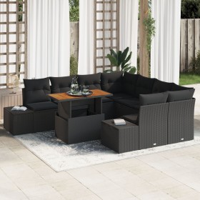 Set de Sofás de Jardín de 9 Piezas con Cojines en Negro de Ratán Multifuncional de , Sofás de exterior - Ref: Foro24-3358683,...