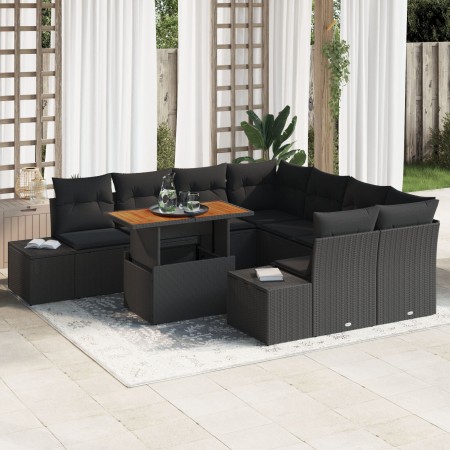 Set de Sofás de Jardín de 9 Piezas con Cojines en Negro de Ratán Multifuncional de , Sofás de exterior - Ref: Foro24-3358683,...