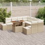 Set de Sofá de Jardín de 9 Piezas con Cojines Beige de Ratán Poliéster de , Sofás de exterior - Ref: Foro24-3358682, Precio: ...