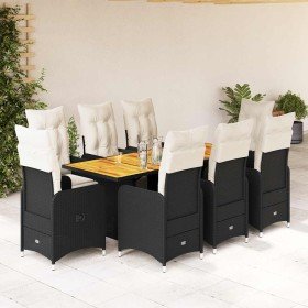 Set de mesa y sillas de jardín 9 pzas y cojines ratán PE negro en Conjuntos de jardín | Comprar online en Foru.es