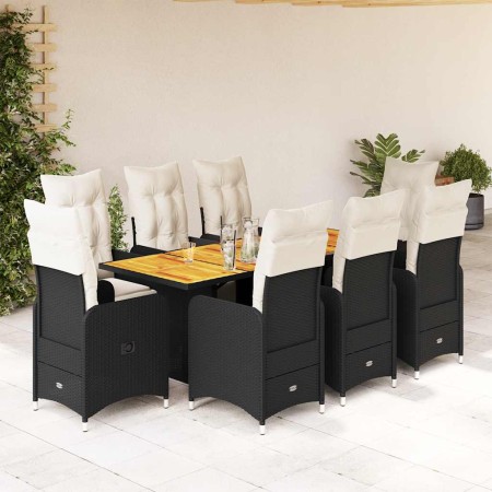 Set de mesa y sillas de jardín 9 pzas y cojines ratán PE negro en Conjuntos de jardín | Comprar online en Foru.es