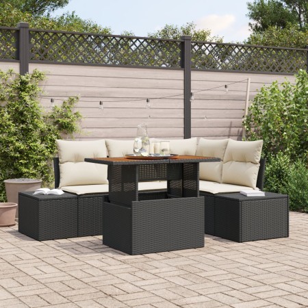 Conjunto de sofá de jardín de 5 piezas con cojines negros de ratán sintético de , Sofás de exterior - Ref: Foro24-3358693, Pr...