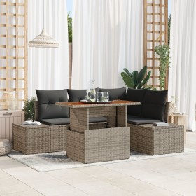 Juego de Sofás de Jardín de 5 Piezas con Cojines Gris Ratán Poliéster de , Sofás de exterior - Ref: Foro24-3358694, Precio: 4...