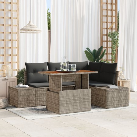 Juego de Sofás de Jardín de 5 Piezas con Cojines Gris Ratán Poliéster de , Sofás de exterior - Ref: Foro24-3358694, Precio: 4...