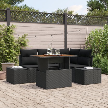 Conjunto de Sofá de Jardín de 5 Piezas con Cojines Negro de Ratán Poliéster de , Sofás de exterior - Ref: Foro24-3358697, Pre...