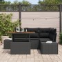 Conjunto de Sofá de Jardín de 5 Piezas con Cojines Negro de Ratán Poliéster de , Sofás de exterior - Ref: Foro24-3358697, Pre...