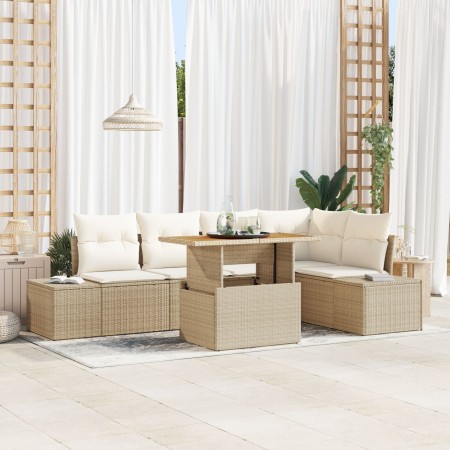 Juego de Sofá de Jardín de 6 Piezas con Cojines Beige Poliratán de , Sofás de exterior - Ref: Foro24-3358703, Precio: 513,27 ...