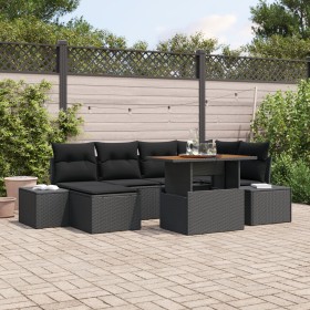 Conjunto de Sofá de Jardín de 7 Piezas con Cojines Negros de Polirratán de , Sofás de exterior - Ref: Foro24-3358725, Precio:...