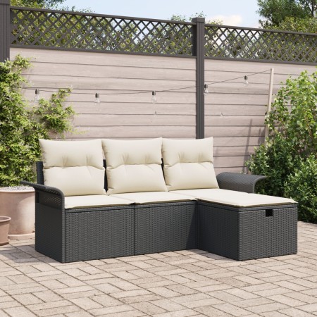 Conjunto de sofá de jardín de 4 piezas con cojines Ratán sintético negro de , Sofás de exterior - Ref: Foro24-3358846, Precio...