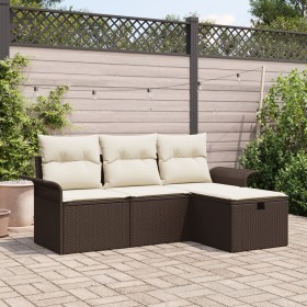 Conjunto de Sofá de Jardín de 4 Piezas con Cojines Marrón Ratán Polimérico de , Sofás de exterior - Ref: Foro24-3358847, Prec...