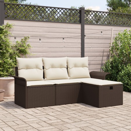 Conjunto de Sofá de Jardín de 4 Piezas con Cojines Marrón Ratán Polimérico de , Sofás de exterior - Ref: Foro24-3358847, Prec...