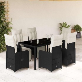 Set de mesa y sillas de jardín 7 pzas y cojines ratán PE negro en Conjuntos de jardín | Comprar online en Foru.es