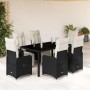 Set de mesa y sillas de jardín 7 pzas y cojines ratán PE negro en Conjuntos de jardín | Comprar online en Foru.es
