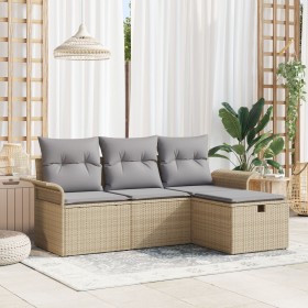 Juego de sofá de jardín de 4 piezas con cojines beige de ratán de polietileno de , Sofás de exterior - Ref: Foro24-3358849, P...