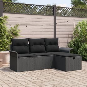 Conjunto de Sofá de Jardín de 4 Piezas con Cojines Negro Poliratán de , Sofás de exterior - Ref: Foro24-3358852, Precio: 265,...