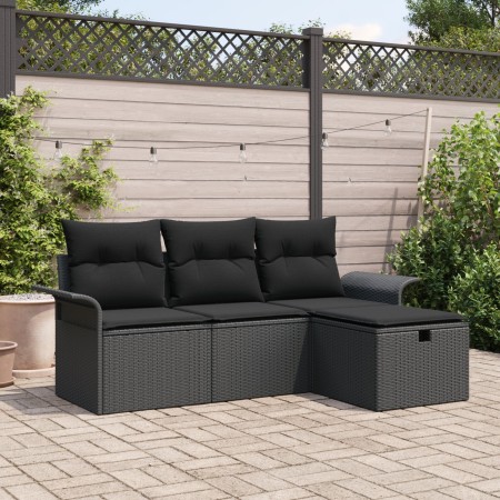 Conjunto de Sofá de Jardín de 4 Piezas con Cojines Negro Poliratán de , Sofás de exterior - Ref: Foro24-3358852, Precio: 265,...