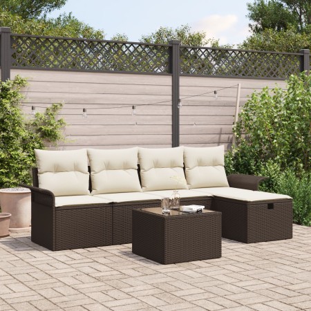 Conjunto de Sofá de Jardín de 6 Piezas con Cojines Marrón Poliratán de , Sofás de exterior - Ref: Foro24-3358867, Precio: 386...