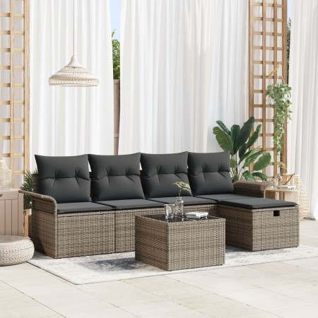 juego de sofá de jardín de 6 piezas con cojines gris ratán sintético de , Sofás de exterior - Ref: Foro24-3358868, Precio: 36...