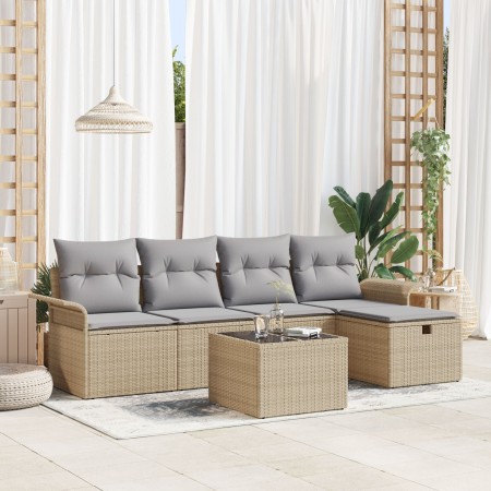 Juego de sofá de jardín de 6 piezas con cojines Beige Ratán Sintético de , Sofás de exterior - Ref: Foro24-3358869, Precio: 3...