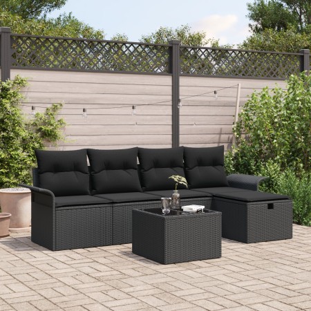 Conjunto de sofá de jardín de 6 piezas con cojines Negro Poliratán de , Sofás de exterior - Ref: Foro24-3358872, Precio: 370,...