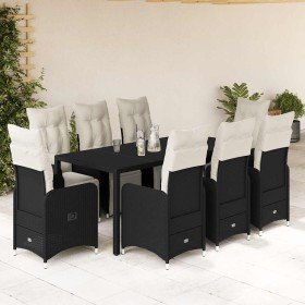 Set de mesa y sillas de jardín 9 pzas y cojines ratán PE negro en Conjuntos de jardín | Comprar online en Foru.es