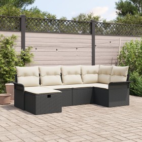 Conjunto de Sofá de Jardín de 6 piezas con Cojines Negro de Ratán Poliéster de , Sofás de exterior - Ref: Foro24-3358876, Pre...