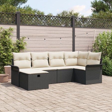 Conjunto de Sofá de Jardín de 6 piezas con Cojines Negro de Ratán Poliéster de , Sofás de exterior - Ref: Foro24-3358876, Pre...