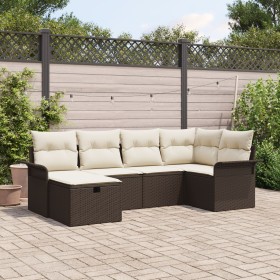 Set de 6 Piezas de Sofá de Jardín con Cojines Marrón Poliratán de , Sofás de exterior - Ref: Foro24-3358877, Precio: 417,75 €...