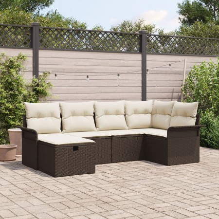 Set de 6 Piezas de Sofá de Jardín con Cojines Marrón Poliratán de , Sofás de exterior - Ref: Foro24-3358877, Precio: 417,75 €...