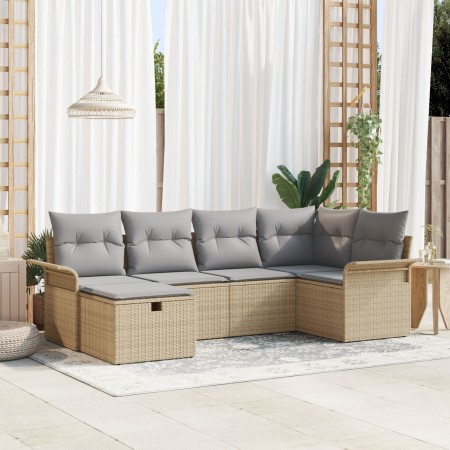 Set de Sofás de Jardín de 6 Piezas con Cojines Beige de Ratán Poliéster de , Sofás de exterior - Ref: Foro24-3358879, Precio:...