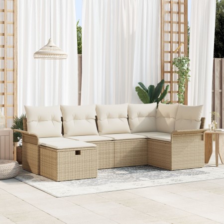 Conjunto de Sofás de Jardín de 6 Piezas con Cojines Beige de Ratán Poliéster de , Sofás de exterior - Ref: Foro24-3358880, Pr...