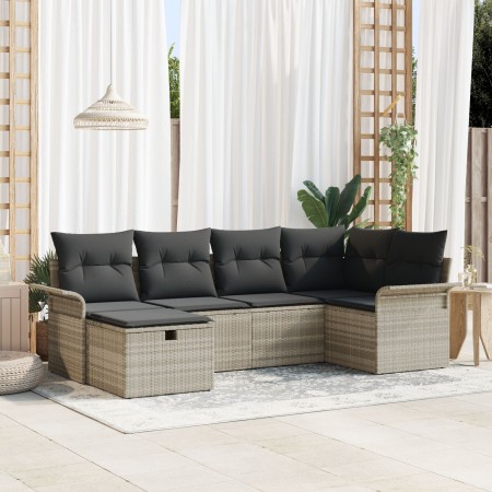 Conjunto de Sofá de Jardín  de 6 Piezas con Cojines Gris Claro de Ratán Poliéster | Foro24.es | Tu tienda online para hogar, jardín y más Foro24.es