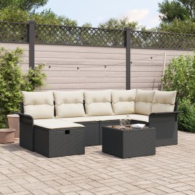 Conjunto de Sofás de Jardín de 7 Piezas con Cojines Negros de Poliratán de , Sofás de exterior - Ref: Foro24-3358886, Precio:...